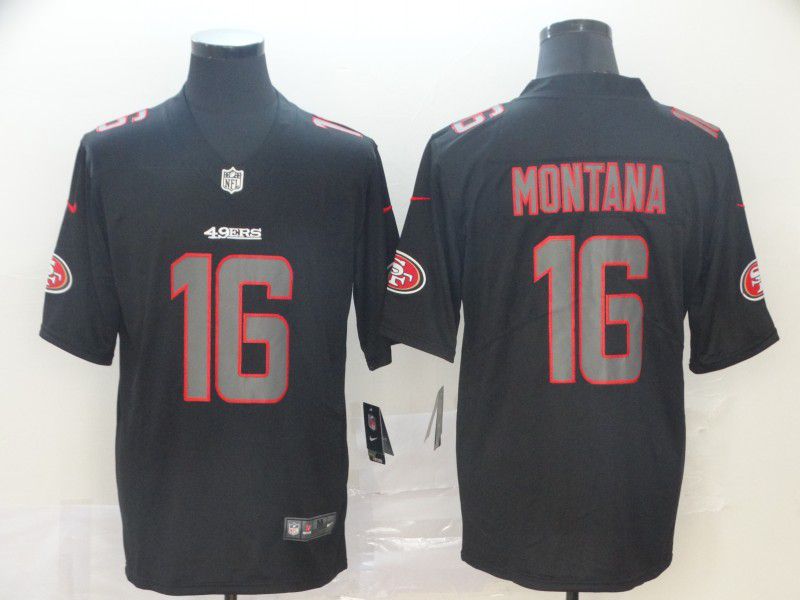 Men San Francisco 49ers 16 Montana Nike Fashion Impact Black Color Rush Limited NFL Jerseys